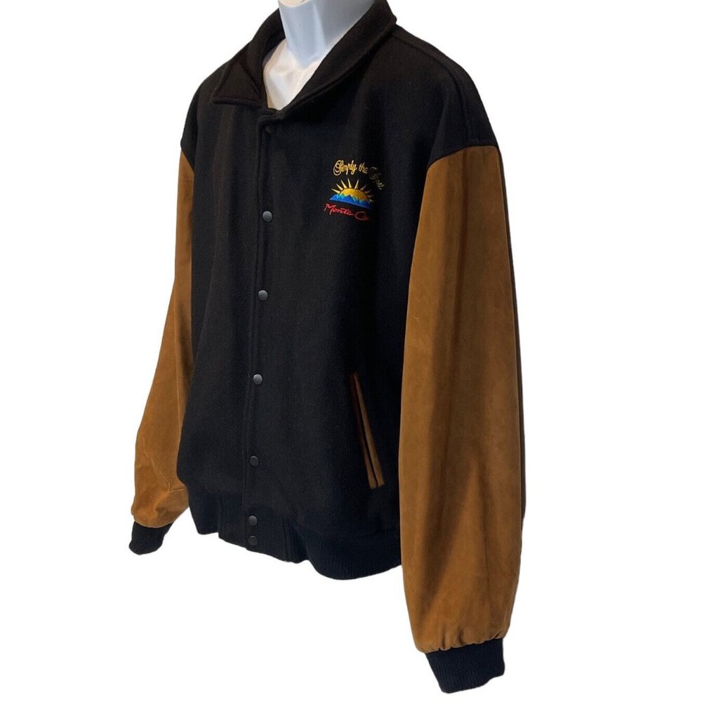 Vintage Wool Leather Arms Black Brown Monte Carlo Casino Jacket XXL Made In USA